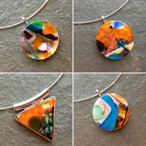 Four pendants on a theme of sunsets over the ocean, a delightful collection made on the 2-day course