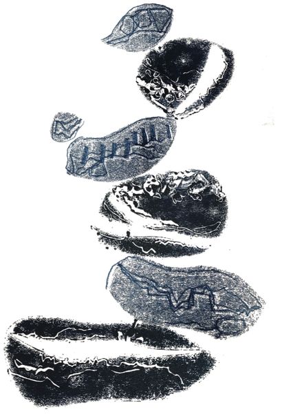 Pebbles monprint with stencils