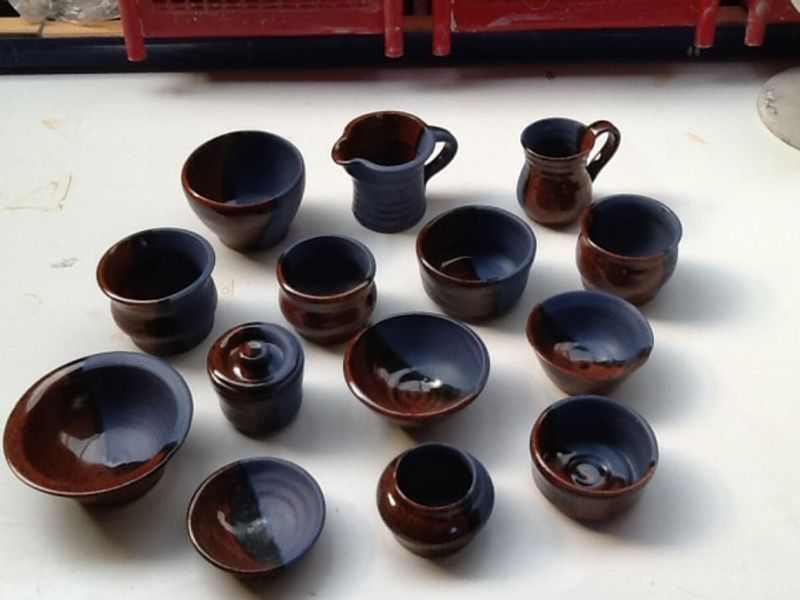 Splendid finished glazed pots by recent throwing students