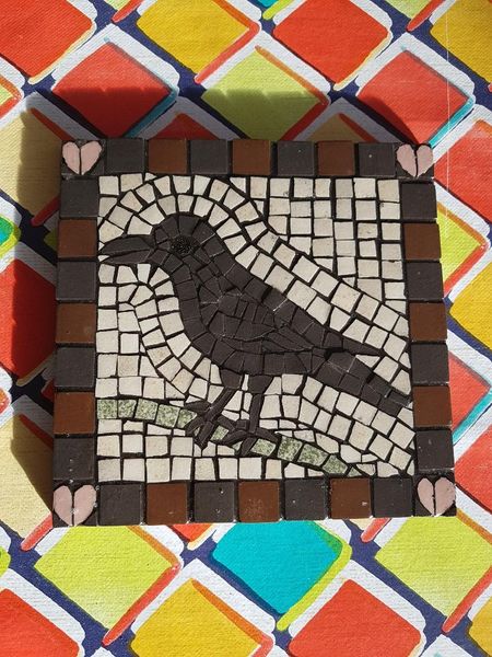 Crow trivet in unglazed ceramic tiles