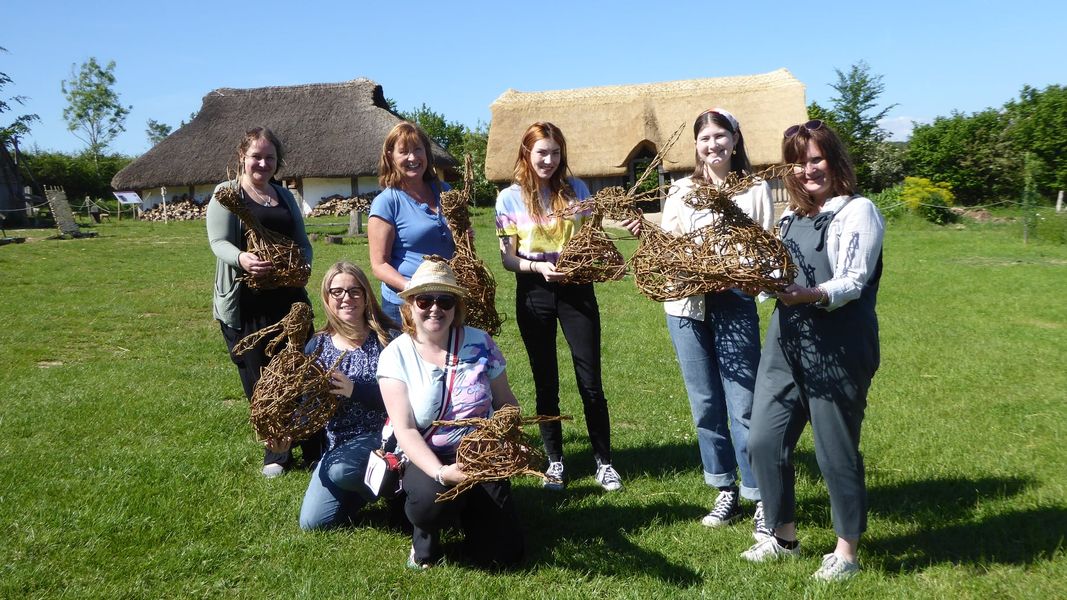 Students from willow hare workshop at Butser Ancient Farm 