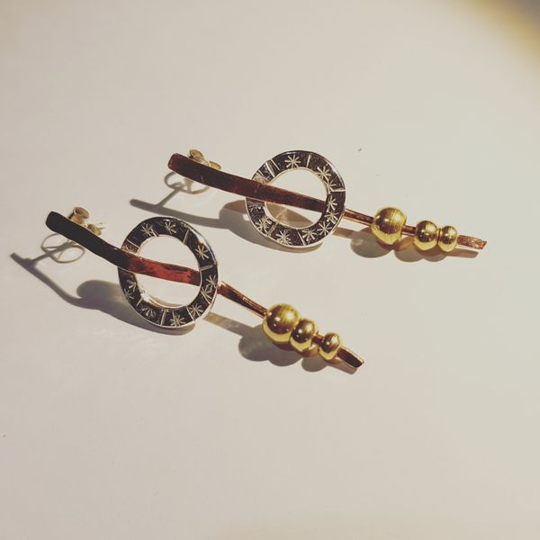 Copper, silver and brass earrings