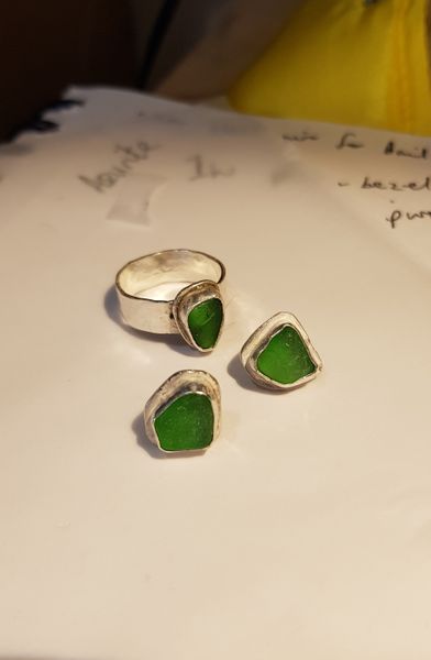 Sea glass studs and ring.