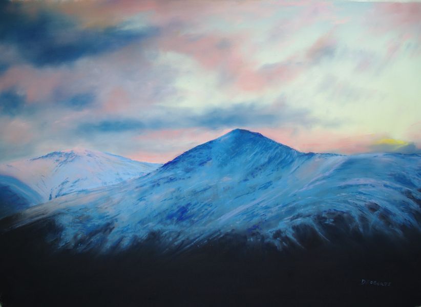 Dave Roberts pastel painting, Carnedd Dafydd at Dawn