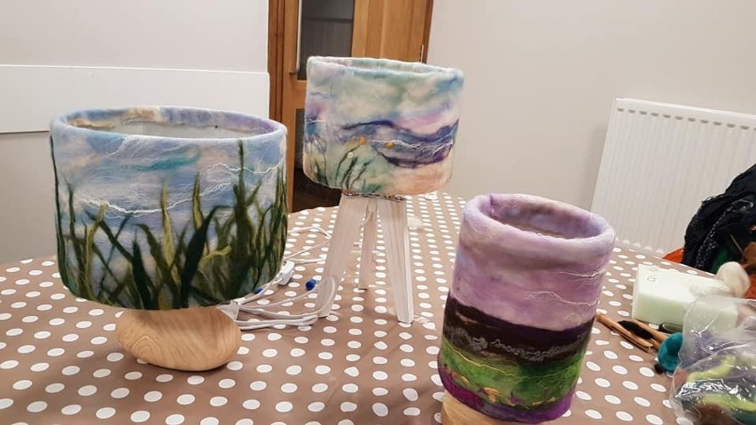 Student's lampshades made over two weeks at a weekly evening workshop.