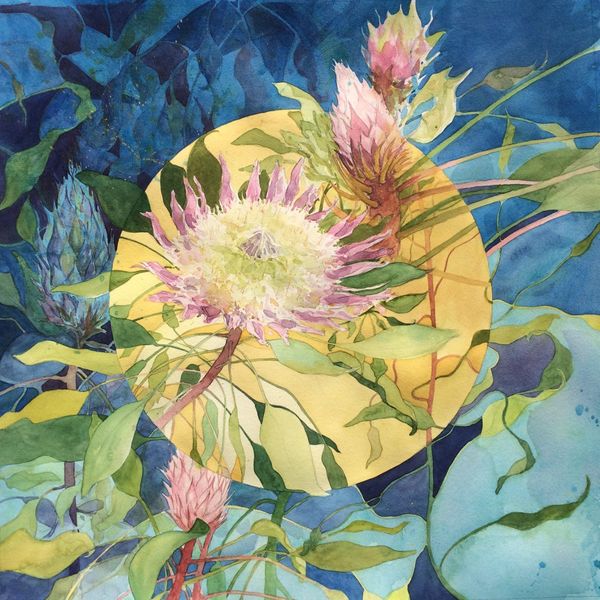 Protea Cynaroides King Protea from South Africa - Maui Dala Art - Chris Carter Artist - Watercolour