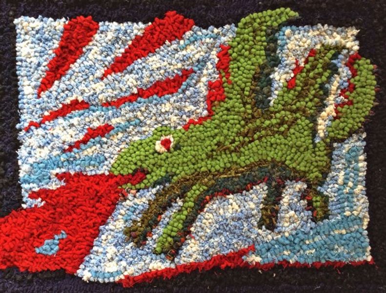 Hooked Woollen  Dragon rag rug