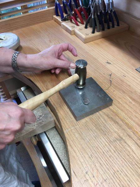 Texturing cuff in silver jewellery making workshop experience at Silver Designed Personally in Kent.