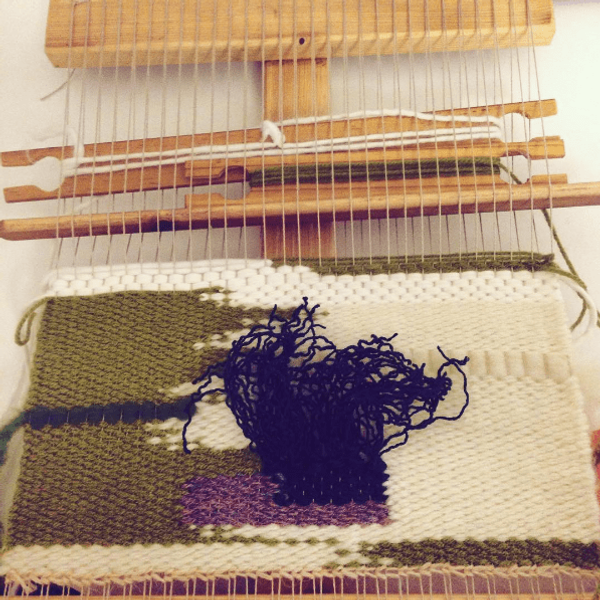 Students frame loom weaving