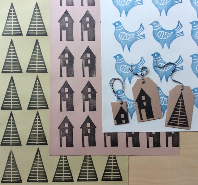 Explore hand printing onto gift wrap and gift tags.