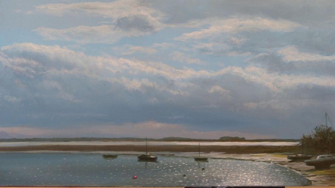 Four mile bridge Anglesey. Oil on board