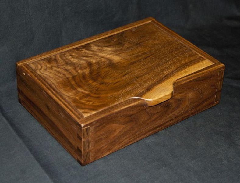Walnut dovetailed box with brass hinge pins
