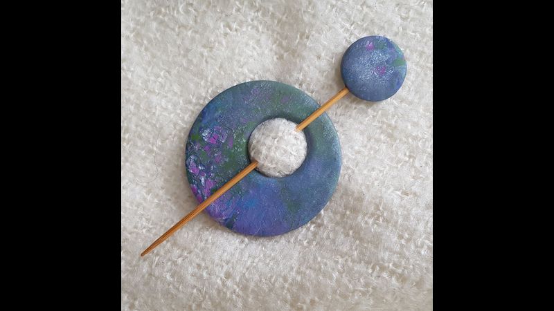 Blended 'heather' colours feature on this shawl pin made at West Country Creative