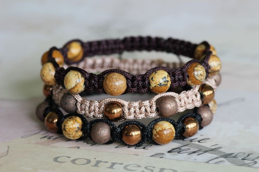 Bracelets with stone and bronze beads