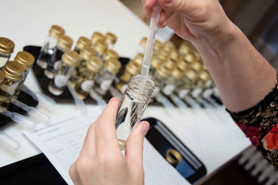 Dispensing your bespoke perfume to take home with you