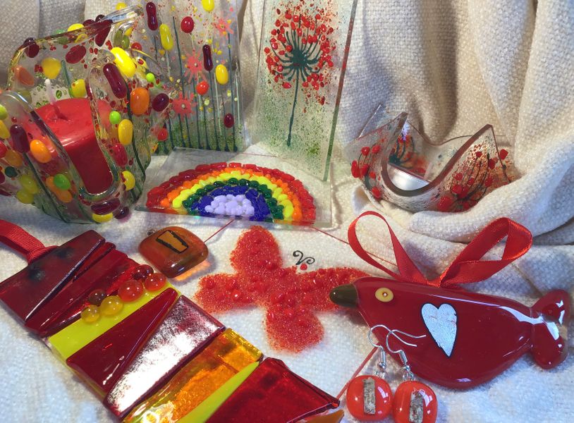A selection of fused glass items to inspire you to create on the workshop