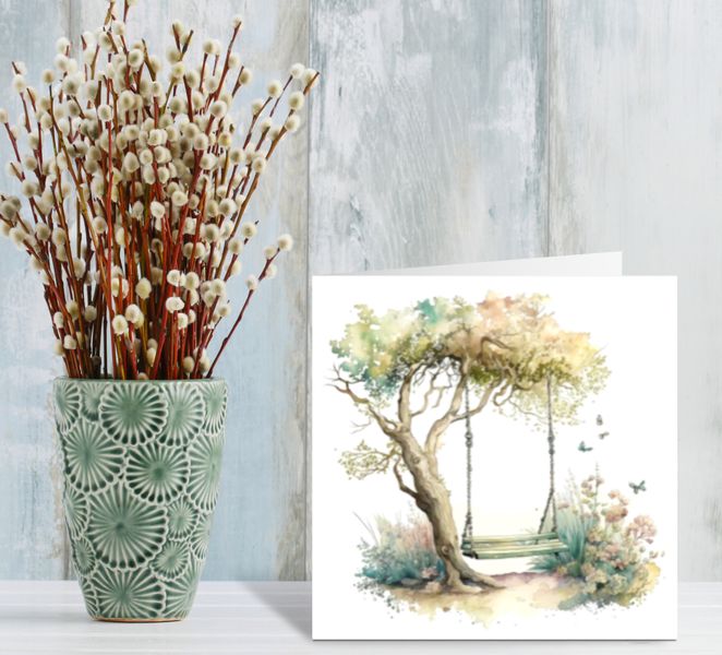 Watercolour print Country Tree swing cards pack 4