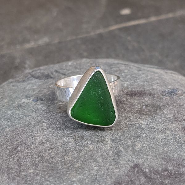 A stunning green seaglass ring made by Amber