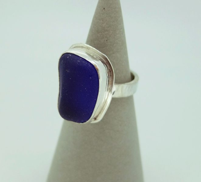 dark blue sea glass ring