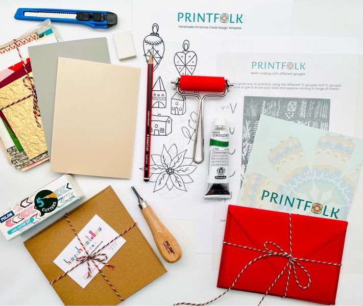 Printfolk kit with green lino printing ink
