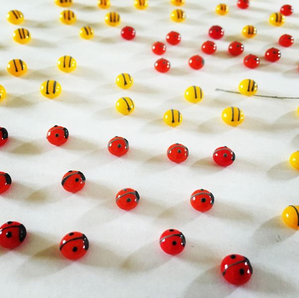 All of the tiny ladybirds and bumble bees included in the kits are hand painted by myself. ??