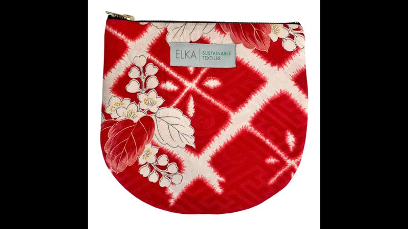 Vintage kimono pouch / purse / clutch. Handwoven in the UK. Red & White.