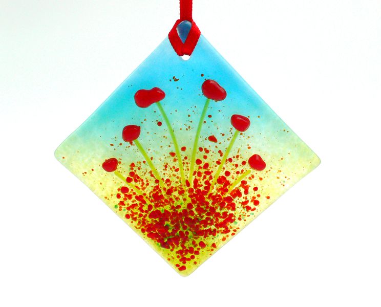 Fused glass light catcher made in a glass fusing workshop with Jayne Britton