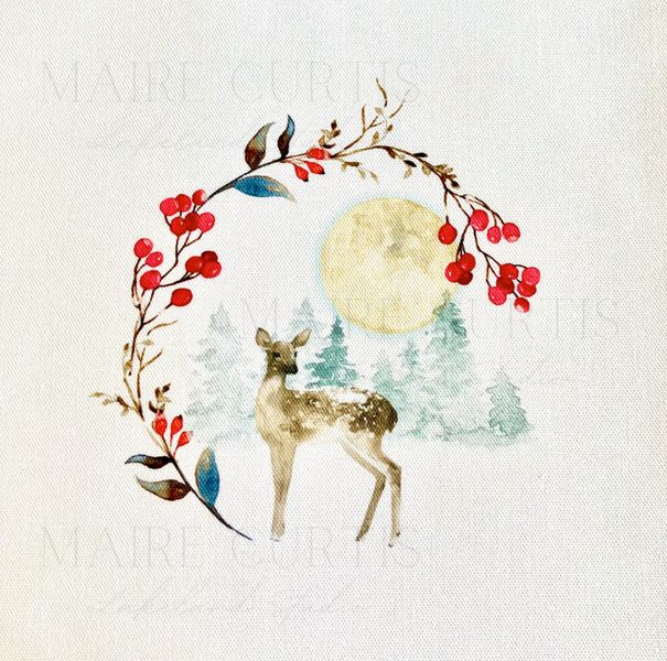 Winter berry wreath and deer embroidery panel from Maire Curtis Lakeland Studio