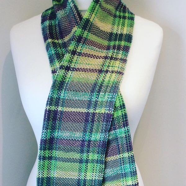 Blue and green check scarf