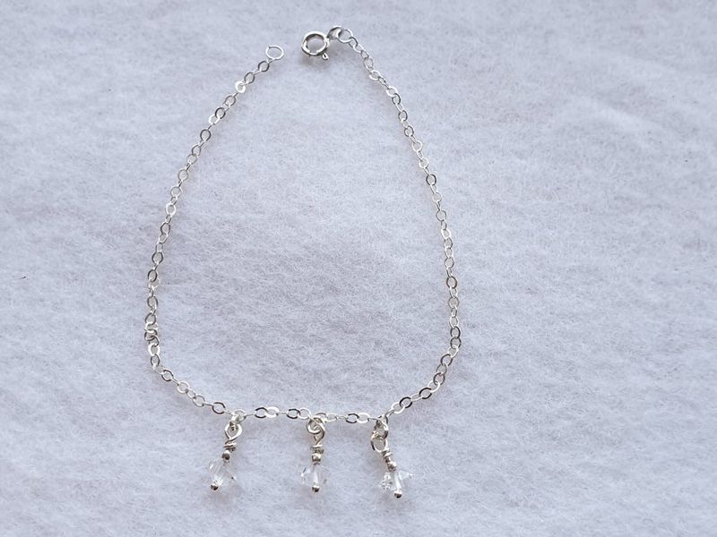 925 Sterling Silver Delicate Chain Bracelet ~ Double Terminated Herkimer Diamonds (Part of Set) see Holistic Properties