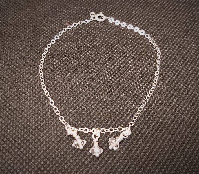925 FINE SILVER CHAIN BRACELET WITH THREE HERKIMER DIAMONDS DOUBLE TERMINATED