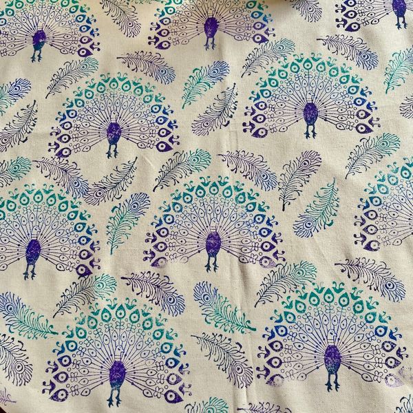 peacock printed tea towel