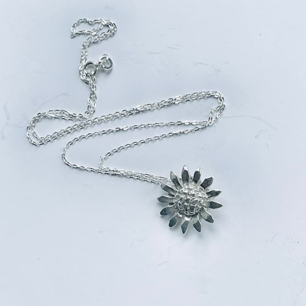 Metal clay sunflower pendant
