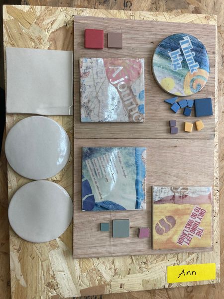 Fired collage tiles, bisque tiles and mosaic colour matches