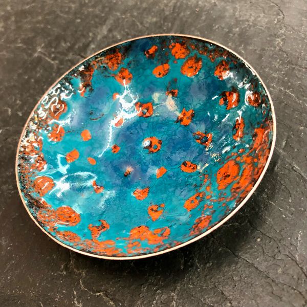 Enamelled copper bowl made at Rainbow Glass Studios N16 0JL