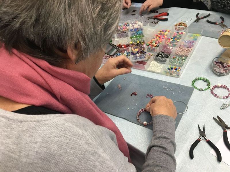 Adult jewellery making workshop in progress