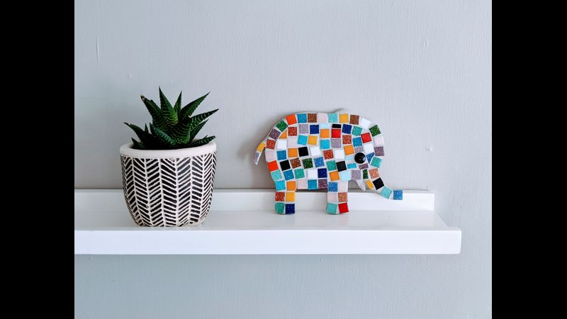 Vitreous glass multicoloured African elephant family mosaic kit