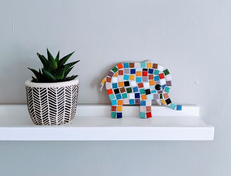 Vitreous glass multicoloured African elephant family mosaic kit