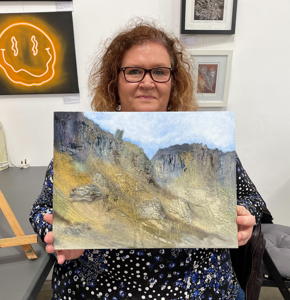 Barbara with her painting - completed on this course