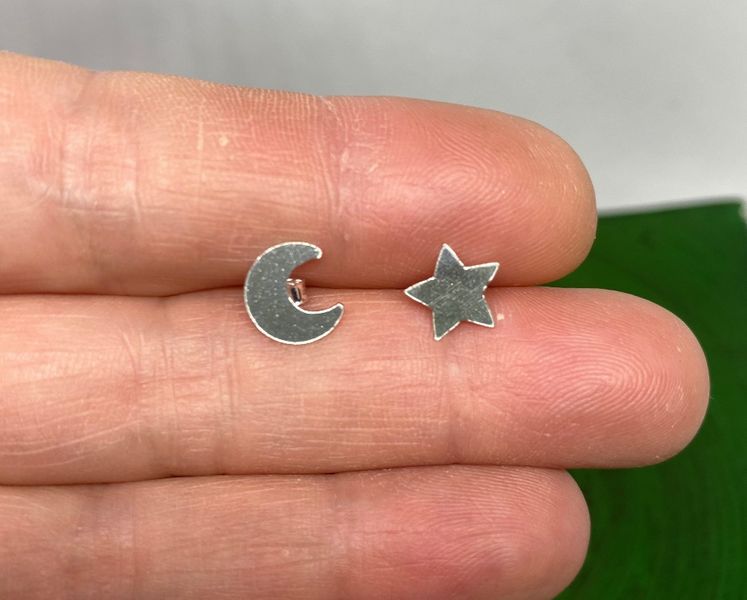 Sterling silver moon & star stud earrings