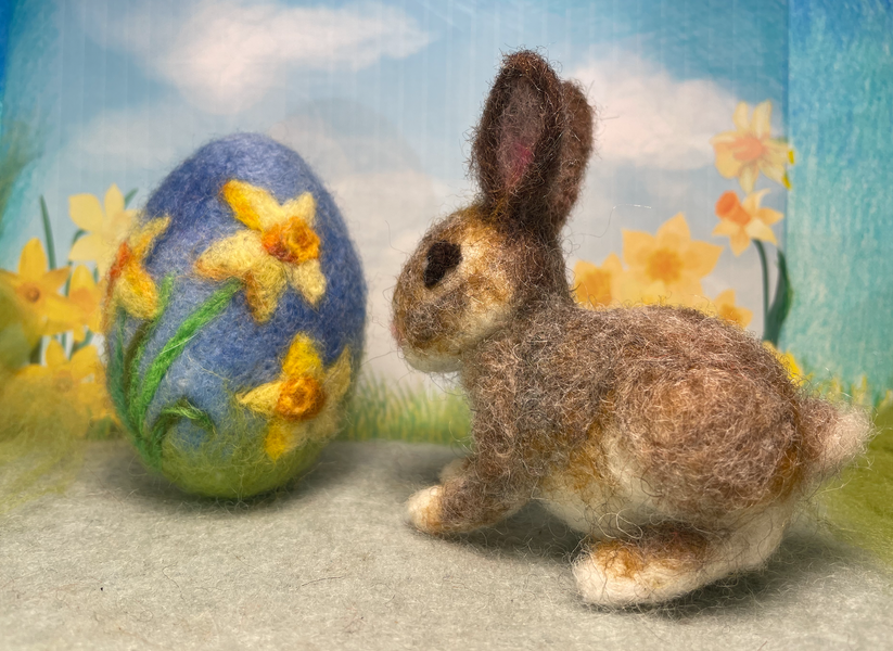 Baby Bunny with felted Daffodil Egg