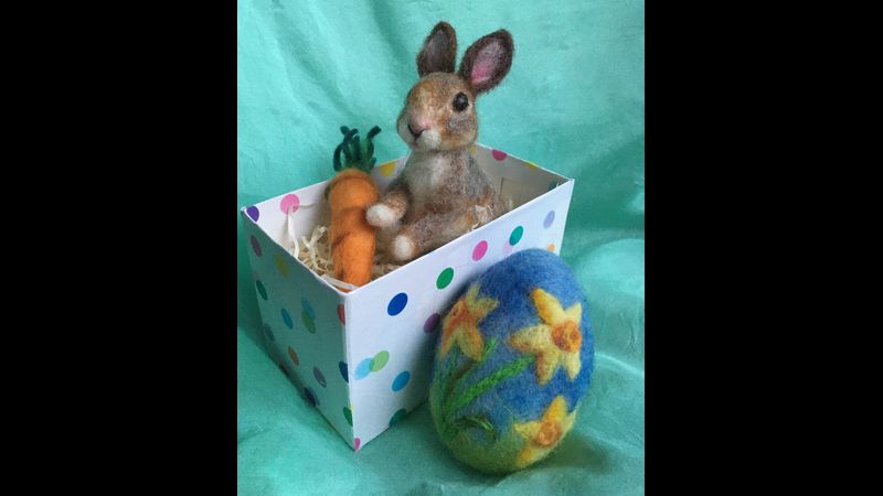 Felted bunny family-animal sculpture-new mom & baby-needle felted hare