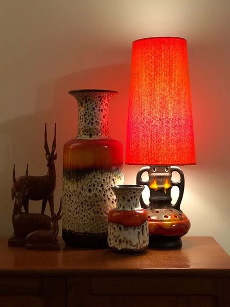 Cone lampshade with orange vintage fabric