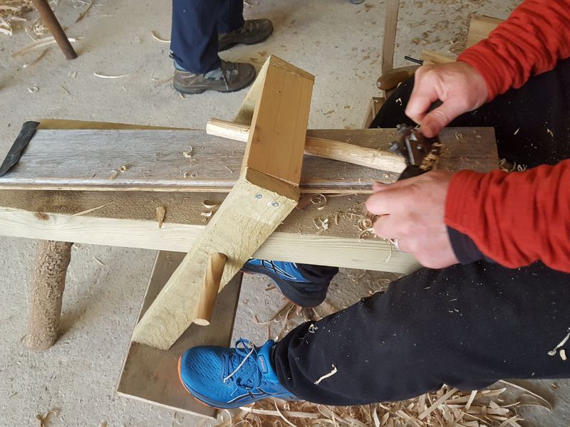 Drawknife work on the shave horse