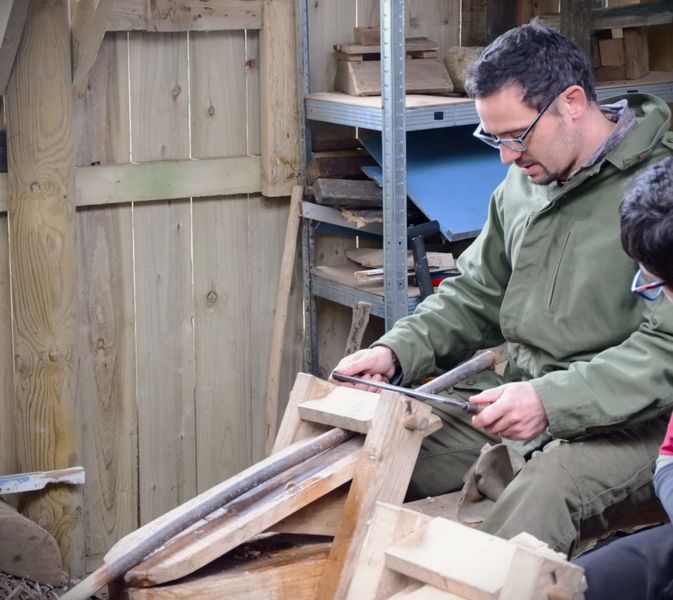 Lew demonstrating on the shave horse