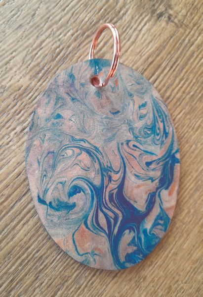 Marbled leather Key Ring, one of many items you can make on this fun marbling workshop.