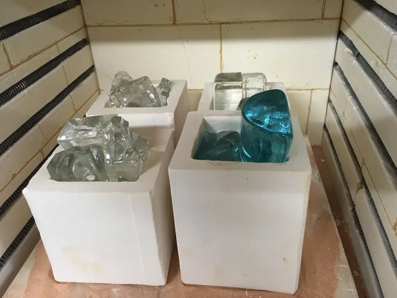 Glass casts in the kiln