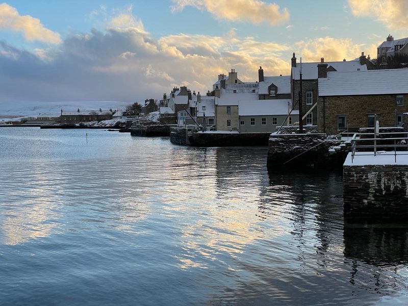 Snow covered Stromness.