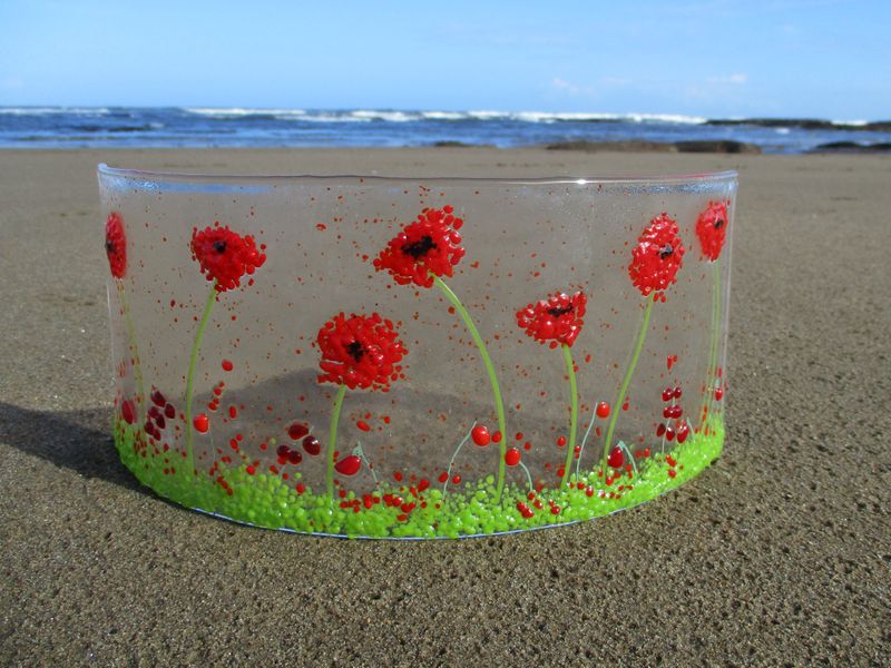 Poppies fused glass