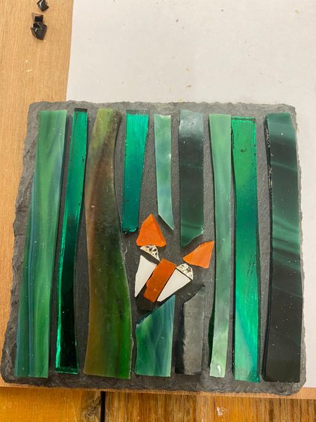 Forest fox in stained opaque glass.